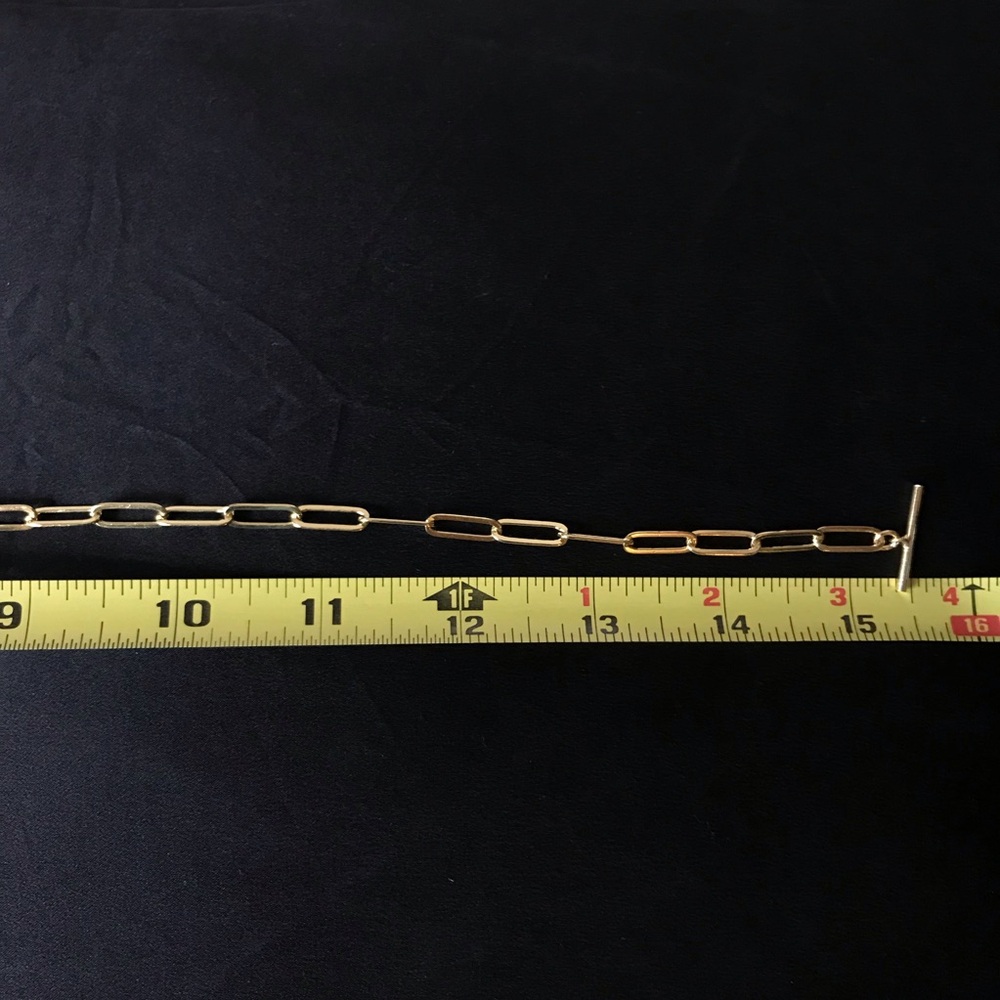Gold Paperclip Link Necklace with Toggle Clasp - 15 inch - Picture 5 of 6